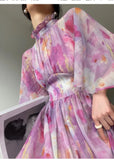 Getadme Elegant Party Print Backless Dresses for Women French Stand Collar High Waist Ruched Slim Female Clothes Evening Prom Long Dress