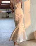 Getadme Summer Women Gorgeous Party Mermaid Prom Dress Spaghetti Strap Pearl Beading Ruffles Dress Feminine Backless Trumpet Long Dress
