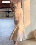 Getadme Summer Women Gorgeous Party Mermaid Prom Dress Spaghetti Strap Pearl Beading Ruffles Dress Feminine Backless Trumpet Long Dress
