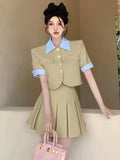Small Fragrance Suit Women's 2023 Summer New Elegant Fashion OL Two Piece Set Women Jacket Coat + Pleated Skirt 2 Piece Outfits