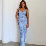 Sleeveless Floral Print Suspender Dress Women Fashion V-neck Slim Maxi Dresses 2023 Summer Chic Female Beach Party Club Robe 395