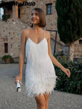 Sexy Sleeveless V-Neck Vintage Tassel Mini Dress Women Elegant Evening Party Bodycon Dresses Summer Ladies Night Club Dress