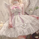 Getadme-Dark Gothic Lolita Jsk Dress Women Kawai Bow Lace Y2k Sleeveless Bandage Slip Dresses Girl Sweet Princess Party Mini Vestidos