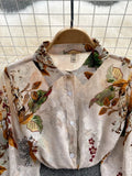 GETADME Spring Autumn Temperament Fashion Retro Chiffon Floral Blouses Print Loose Lapel Puff Sleeve Top Button Up Shirt Female