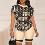 Summer Casual 2 Piece Set Women Letter Printed Two Piece Outfit O Neck Short Sleeve T Shirt Top Shorts Suit Women Tracksuit