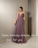 Getadme-Elegant Tulle Evening Dresses Sleeveless V-Neck Spaghetti Strap A-Line Pleat Ruched Saudi Arabic Prom Dress Celebrity Gown