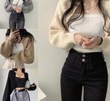 Getadme Women Long Sleeve Open Front Crop Tops Cropped Boleros Shrug Cardigan Sweater