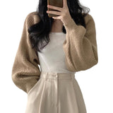 Getadme Women Long Sleeve Open Front Crop Tops Cropped Boleros Shrug Cardigan Sweater