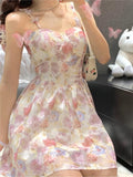 Women Summer Oil Panting Print Floral Midi Dress Vintage Female Strapless Party Camisole Dress Lady Boho Vestido robe платье