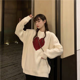 Getadme Winter New Sweet Heart Pattern Sweater Retro Harajuku Style Long Sleeve Pullover Loose Knitted Casual Sweater Korean Clothing