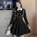 Herstory women SPRING Sailor Collar Japanese Lolita dress female long sleeve double breasted a-line dress lady OP Vestidos
