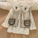 Chemisier Kawaii Lolita Femme Rétro Broderie Fleurie Manches Longues JK Haut Fille Harajuku Col Peter Pan Chemisier Blanc Élégant