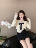 Knit Sweater Women's Cardigan Autumn  Winter Vintage Long-Sleeved White Outer Wear Korean Style V-Neck Y2K Top Kawaii Sweater