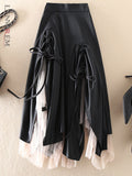 Getadme Irregular Spliced Mesh Skirts For Women High Waist Bandage Folds Mid Length Skirts New Spring Clothing
