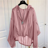 Women Jackets Hooded Summer Sun-proof Zipper Trench Coats Thin Loose See Through Outerwear Breathable Lightweight Clothes