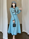New Spring Korean Sweet Two Piece Set Women Jacket Coat + Long Skirt Suits Small Fragrance Beading 2 Piece Sets Women Outfits