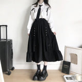 Jupes printemps/automne pour femmes, taille haute, style coréen, vintage foncé, à volants, coupe trapèze, collection étudiante 2022