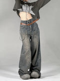 Getadme-Washed Wide Leg Jeans Women American Retro Street Loose Straight-leg Pants Y2k Hip Hop Fashion High Waist Jeans