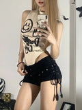 Sexy Bandage Denim Shorts Women American Retro Harajuku Streetwear Punk Gothic Student Shots 2024 Spring Summer Fashion