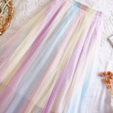 Jupe longue en gaze élastique douce et fluide, style féérique coréen, coloris arc-en-ciel, jupe mi-longue, vêtements pour femmes Getadme