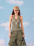 Getadme Y2K False Two Hang Neck Vest Female Summer Spice Girl Print Slim Short Style  Fashion Design Grey