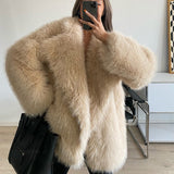 Women Faux Fur Jacket Faux-Fox Fur Coats Winter Suit Collar Warm Loose Pink Female Overcoat Clothes Korea  Women's Eco-coat