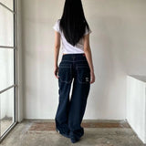 Jean Getadme-American Simple Retro à poches brodées, coupe ample, jambes larges, style classique et tendance, pantalon droit décontracté pour femme