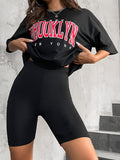 Getadme New T-Shirt Women 1898 Brooklyn York Letter Drop Shoulder Print Vintage Oversized T Shirt Simple Clothes Female Tshirt Y2K Top