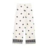UNIZERA Printemps 2023 Nouveau pantalon vintage contrasté à jambes larges, coupe décontractée, imprimé lin, taille haute, pour femme