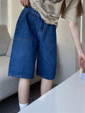 Getadme Loose Neutral Large Pocket Wide Leg Denim Half Pants Women's Summer American Street Casual A-Line Blue Shorts Female