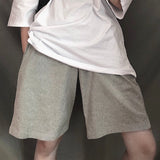 Getadme Summer Gray Shorts Women Fashion Ladies Elastic Waists Short Pants High waist Streetwear Wide-leg Oversize Simple Unisex Short