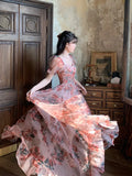 Getadme French Elegant Evening Party Dress Woman Caual Beach Style Floral Midi Dress One Piece Dress Korean Fashion Summer Design