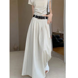 Temperament High Waist Y2k White Half Skirt Women's Summer Long Skirt Streetwear Slim Casual All-match Pleated A-line Skirt