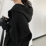 Harajuku Zip Up Hoodie Women Retro Long Sleeve Oversized Solid Color  Hoodies Autumn Korean Style Pocket Drawstring Sweatshirt