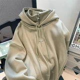 Getadme-American Style Retro Design Sense Four Pointed Star High Collar Hooded Sweater for Men and Women Trend Winter Thick Top Coat