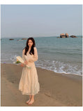 Getadme Elegant Chiffon Floral Dress for Women Long Sleeve V-neck Clothes Party Beach Sweet Dress Females  Summer Korean Chic Style