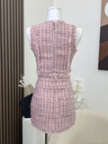 Getadme High Quality French Vintage Small Fragrant Tweed Two Piece Set Women Y2K Streetwear Tank Tops + Skirt Sets Sweet 2 Piece Suits