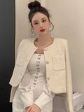 Getadme-French Chic Small Fragrance Coat Women Autumn Winter Korean Fashion Casual Slim Tweed Jacket Female Woolen Short Outerwear Top