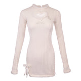 Getadme Pink Korean Lolita Kawaii Dress Women White Japanese Sweet Cute Party Mini Dress Bow Bodycon Elegant Split Dress Winter New