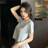 Getadme-Cropped Navel Shirt Ruffle Top Blouses Strawberry Embroidery Shirts Short Sleeve Slim fit Tees Street Women Clothing