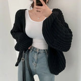 빈티지 여성 카디건 스웨터 하라주쿠 랜턴 슬리브 캐주얼 한국 가을 스트리트웨어 탑 코트 시크 레이지 윈드 Y2K 스웨터