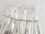 Summer 2023 New Women's Silver Metal Texture Medium Length Skirts Female High Waist A-Line Slimming Large Skirt Hem Cake Skirt