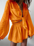 Getadme-Women Spring Summer Bohemian Shorts Sets Solid White Loose Fit Outfits Blouse Suit 2 Two Piece Set For Women