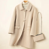 Getadme-100% Wool Handmade Double-Sided Fabric, Unique Mid Length Women's Winter Winter Coat, High Street Elegant Button Fashion Top