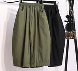 Getadme-Women's Retro Japanese Work Style Cropped Pants Neutral Loose Elastic Waist Large Lantern Wide Leg Pants Streetwear Women