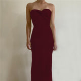 Getadme  Strapless Knit Maxi Dresses For Women Summer Beach Party Bodycon Dress Off-Shoulder Twist Knitting Evening Backless Dress