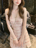 Sexy Strap Y2k Mini Dress Women Pink Korean Style Party Dress Office Lady Sleeveless Fashion Dress Slim Design 2023 Summer Chic