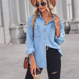 Solid Casual Loose Denim Shirts For Women 2023 Autumn Vintage Women's Oversized Shirts And Blouses Fashion Youth Female Tops