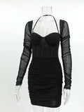 Getadme-One Shoulder Mesh Sexy Bodycon Dresses Women White Pleated Mini Summer Dress Vestidos Elegant Club Party Dresses