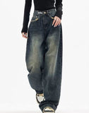 Getadme Wide Leg Jeans Women Elegant Casual Korean Fashion Style High Waist Daily Retro Washed Vintage Streeetwear Chic All-match Basic